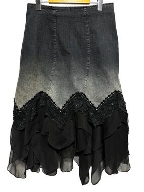 Y2K HIT JEANS Lace Ruffle Ombré Denim Skirt Fairy Grunge Goth